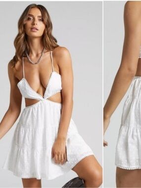 Showpo White Cutout Tie-Back Tiered Mini Dress